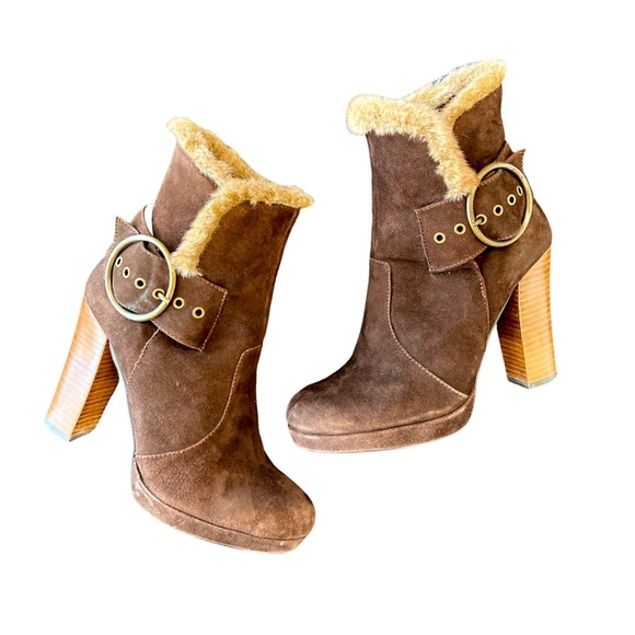 VTG Brown Leather Fur Booties - Picture 3 of 3